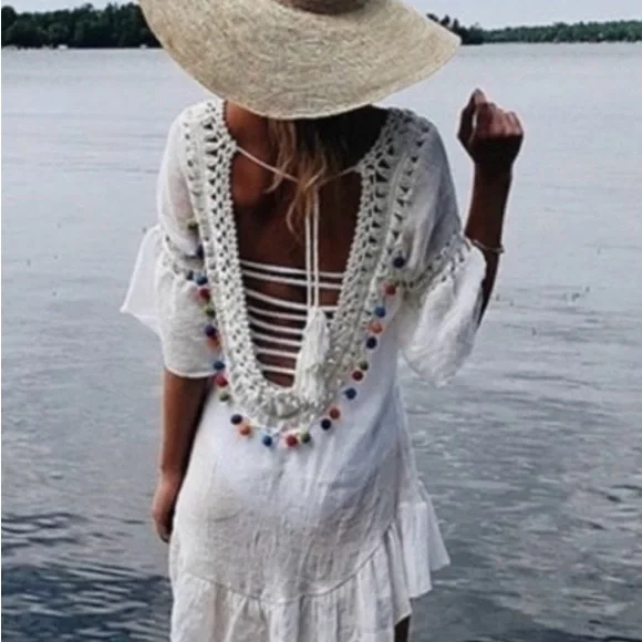Women’s Boho Swim Beach Tassel Cover Up - Picture 3 of 5